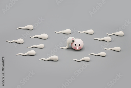 Handmade Polymer Clay Figure of Human Sperm Impregnate a Fertile Human Egg