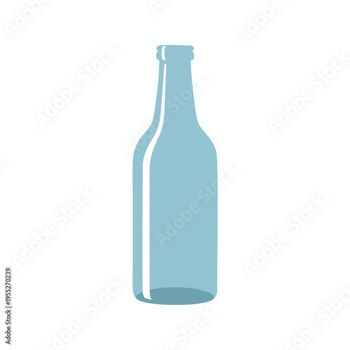 Pale blue, empty glass bottle with a thin neck and rounded base