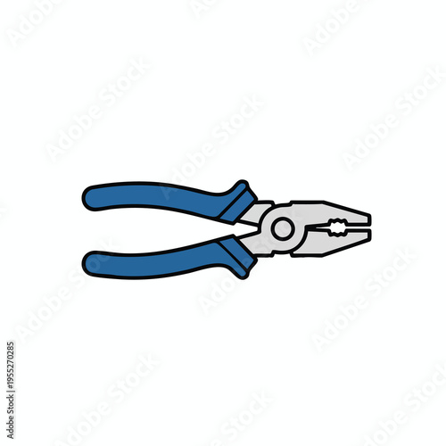 A pair of silver pliers with blue grips is shown horizontally on a white background