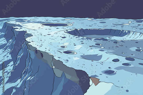 View of the moon's surface showing craters and landscape during a dark sky at night