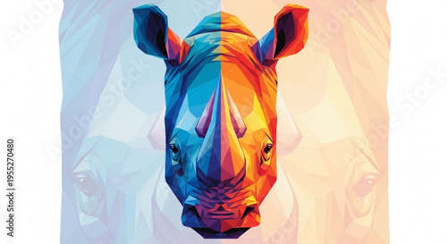Vibrant rhinoceros head illustration with dual toned background