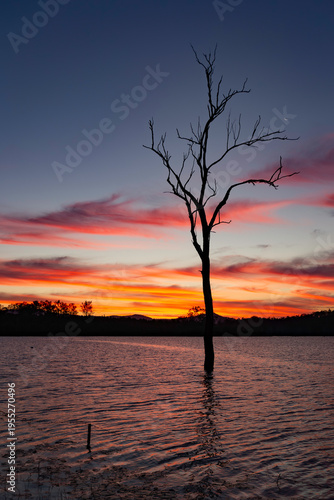 orange sunset over the lake