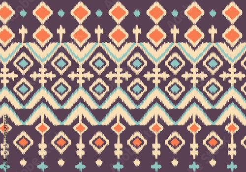 Knitting seamless patterns. Geometric knitted yarn pattern design for wrapping, fabric pattern. Colorful textile and silk pattern for background, wallpaper. Asia knitted fabric pattern for decoration.