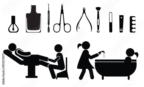 set of silhouettes of women in spa