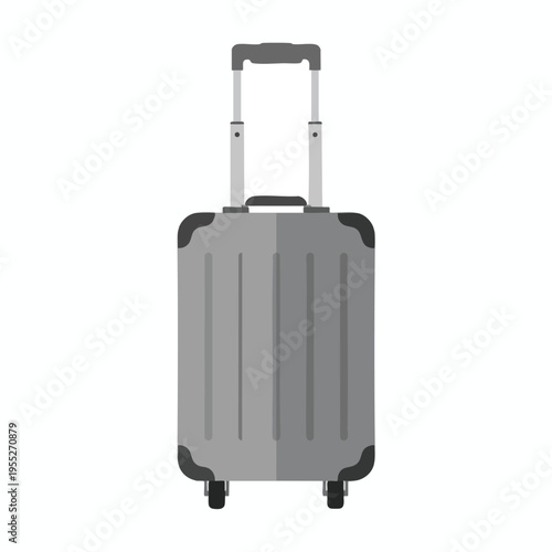 Gray rolling suitcase with telescopic handle and black wheels