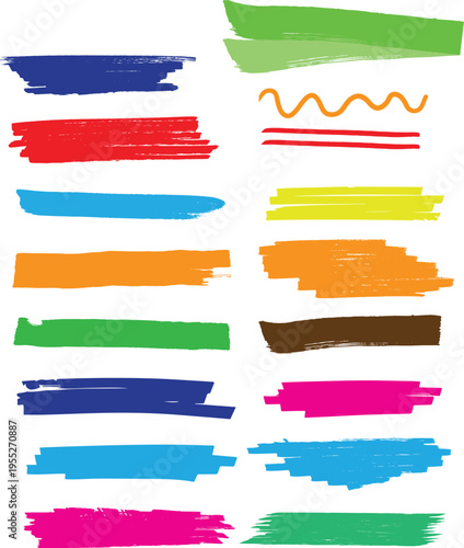 set of colorful paint brush strokes