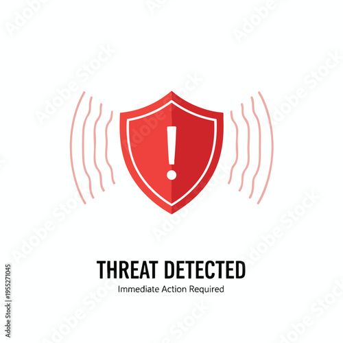 Red shield icon with exclamation mark and alert waves, signifying danger