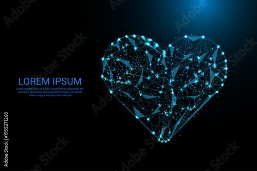 Digital Polygonal Heart with ECG Line Representing Futuristic Cardiology and Healthcare Technology
