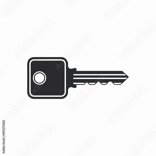 Flat, dark silhouette of a key on a white background, with a circular hole