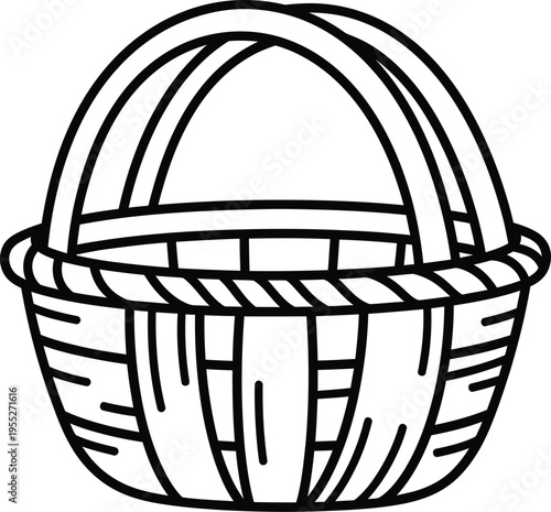 Upcycled basket vector icon fabric recycled materials zero plastic shopping eco sustainable minimal flat black line design white background illustration