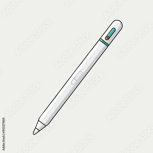 White digital stylus with teal accent and oval button, clean background