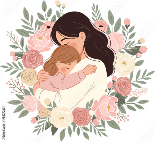 Mother Hugging Little Girl Tightly.