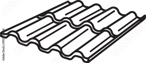 A simple black and white illustration depicts a section of corrugated metal roofing showcasing its wavy pattern