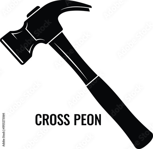 Black silhouette illustration of cross peen hammer icon with flat striking face and wedge peen for metalworking, blacksmithing, construction repair