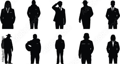 Business people and worker silhouettes collection including office professionals engineer security guard and labor characters isolated for corporate workforce design