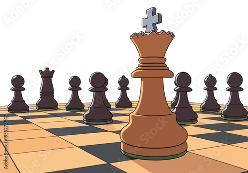 Chess game in progress with black pieces around the king on a checkered board showing strategy and focus