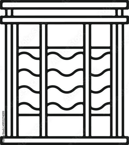 A simple black and white line drawing depicts a stylized window with wavy glass panes high quality