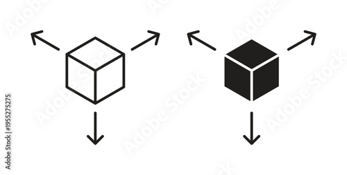 3D modeling icon line style collection. Simple black solid icons