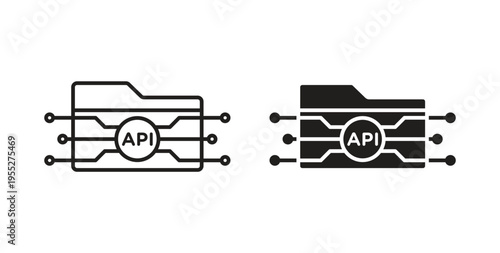API icon line style collection. Simple black solid icons