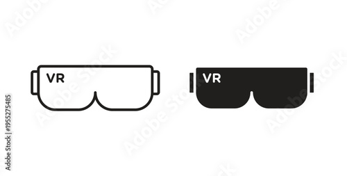 AR headset icon line style collection. Simple black solid icons