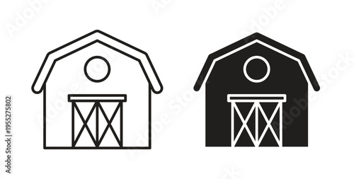 Barn icon line style collection. Simple black solid icons