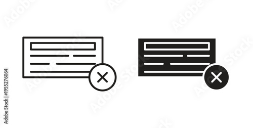 Bounced check icon line style collection. Simple black solid icons