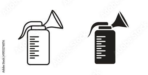 Breast pump icon line style collection. Simple black solid icons