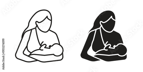 Breastfeeding icon line style collection. Simple black solid icons