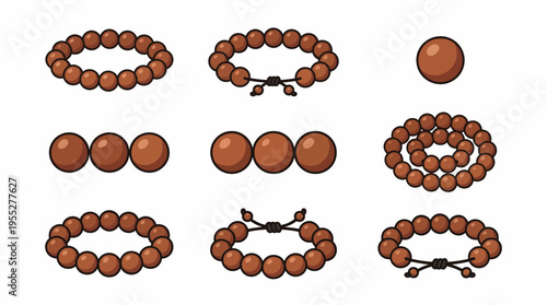 A Collection of Handcrafted Wooden Beaded Bracelets Displayed in Various Arrangements, Showcasing Different Styles and Designs