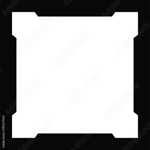 Solid black geometric square frame, minimalist decorative border, flat vector illustration isolated on white background, modern corporate technical graphic design element.