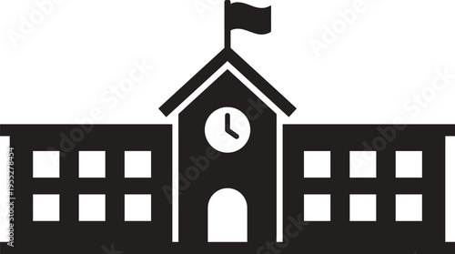 Solid silhouette and outline school building vector illustration for education, academy, campus, high school, learning institution, educational facility icon.