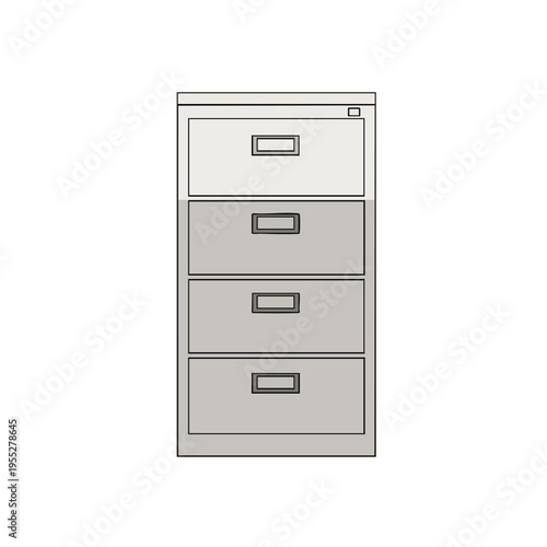 A beige four-drawer filing cabinet with black handles and outline