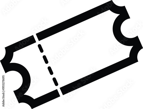 Solid silhouette vector blank movie ticket icon, admission pass for cinema and theater events, entertainment coupon illustration, isolated.