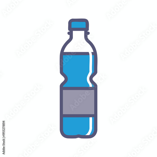 Stylized illustration of a blue plastic water bottle with a gray label