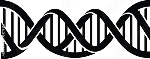 Solid silhouette vector DNA strand, genetic helix spiral, biotechnology science icon, biological genome structure, medical research hereditary code illustration, chromosome sequence