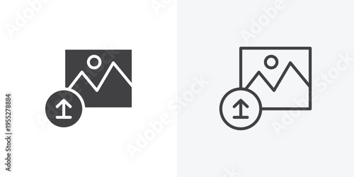 Upload photo icon vector sign symbol isolated on white. Stroke and clipart style