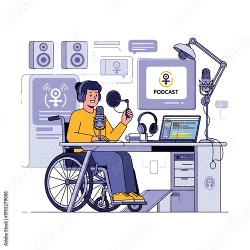 Person in Wheelchair Hosting a Podcast from a Well-Equipped Studio