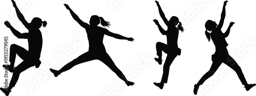 Female rock climber silhouette, bouldering athlete climbing, mountain wall scaling, extreme sport activity, indoor outdoor climbing gym, athletic woman training