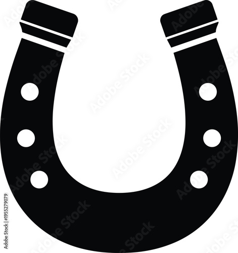 Solid silhouette vector of a lucky horseshoe for equestrian sports, horse care, luck charm, and western ranch theme,