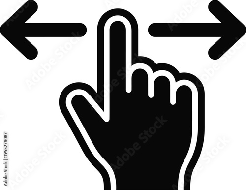 Solid silhouette vector hand gesture icon, touch screen swipe left right, finger scroll interface symbol, navigation arrow interactive pointer illustration, mobile app control