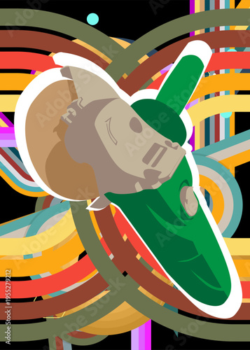 Retro 70s Background with Angle grinder. Groovy Power Tool 1970s art template. Minimalistic Vintage design poster. Old-fashioned color artwork.