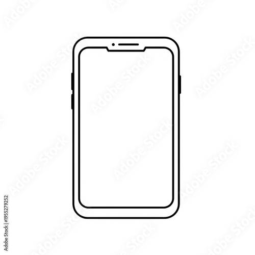 black line drawing of a smartphone  isolated on white background