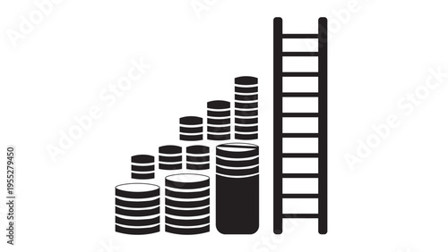 Financial Growth Bar Chart with Stacked Coins and Upward Ladder Concept for Investment Strategy Wealth Accumulation and Corporate Profit Expansion