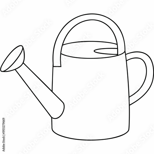watering can with rose spout line art vector illustration on transparent background