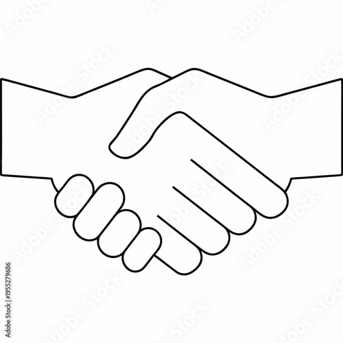 two hands shaking in agreement line art vector illustration on transparent background
