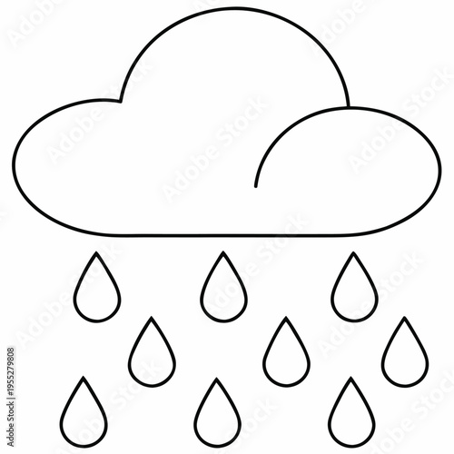 single raindrop falling mid air line art vector illustration on transparent background