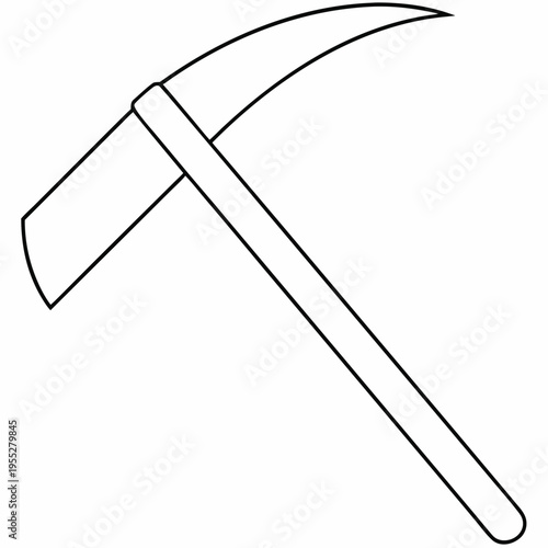 scythe with curved blade line art vector illustration on transparent background