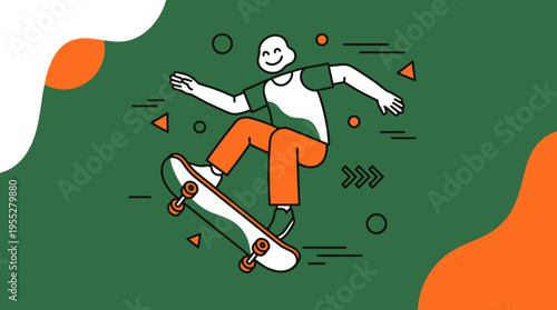 Vibrant illustration Happy skateboarder in mid-air, embodying youth and active lifestyle