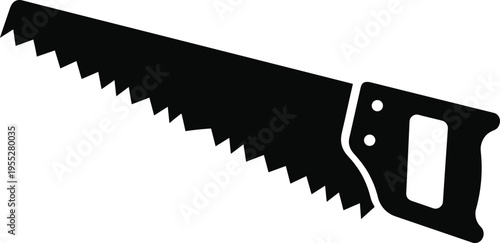 Solid silhouette vector of hand saw tool, carpentry equipment for woodworking and construction projects isolated on white background clipart