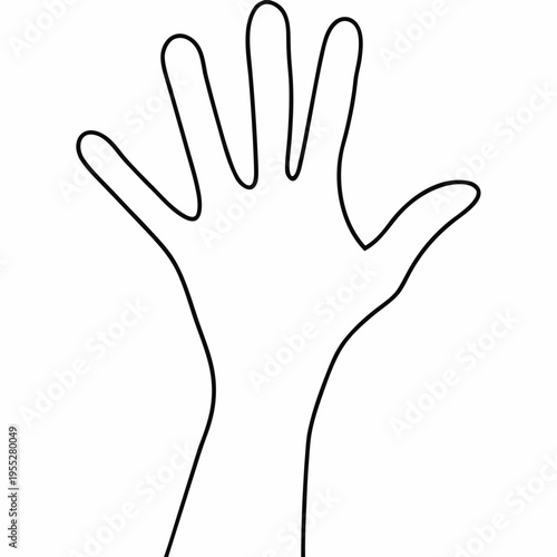open hand reaching upward line art vector illustration on transparent background
